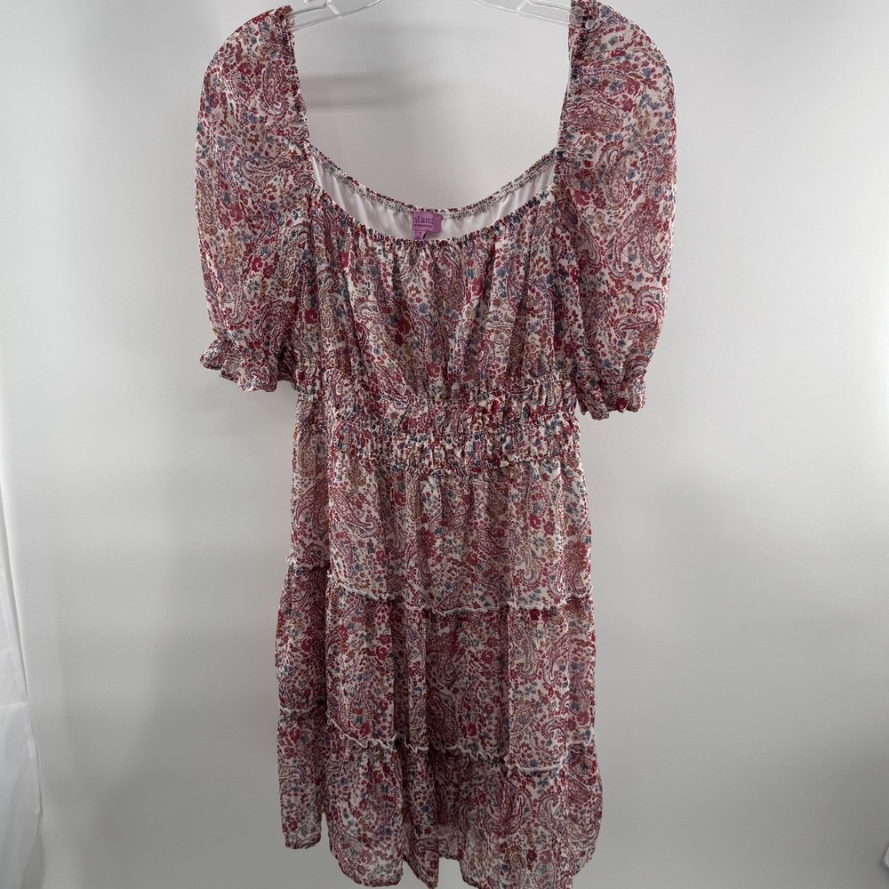 Mi Ami For Francesca's Dress Womens S Red Paisley Puff Sleeve Sundress Boho